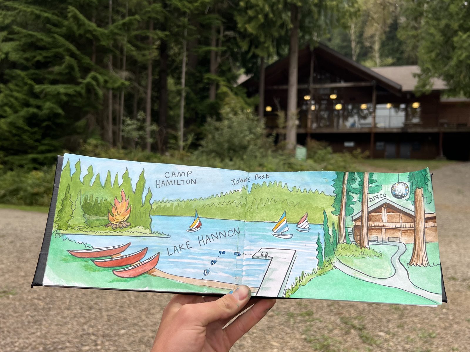 Hand-drawn map of Camp Hamilton and Lake Hannon