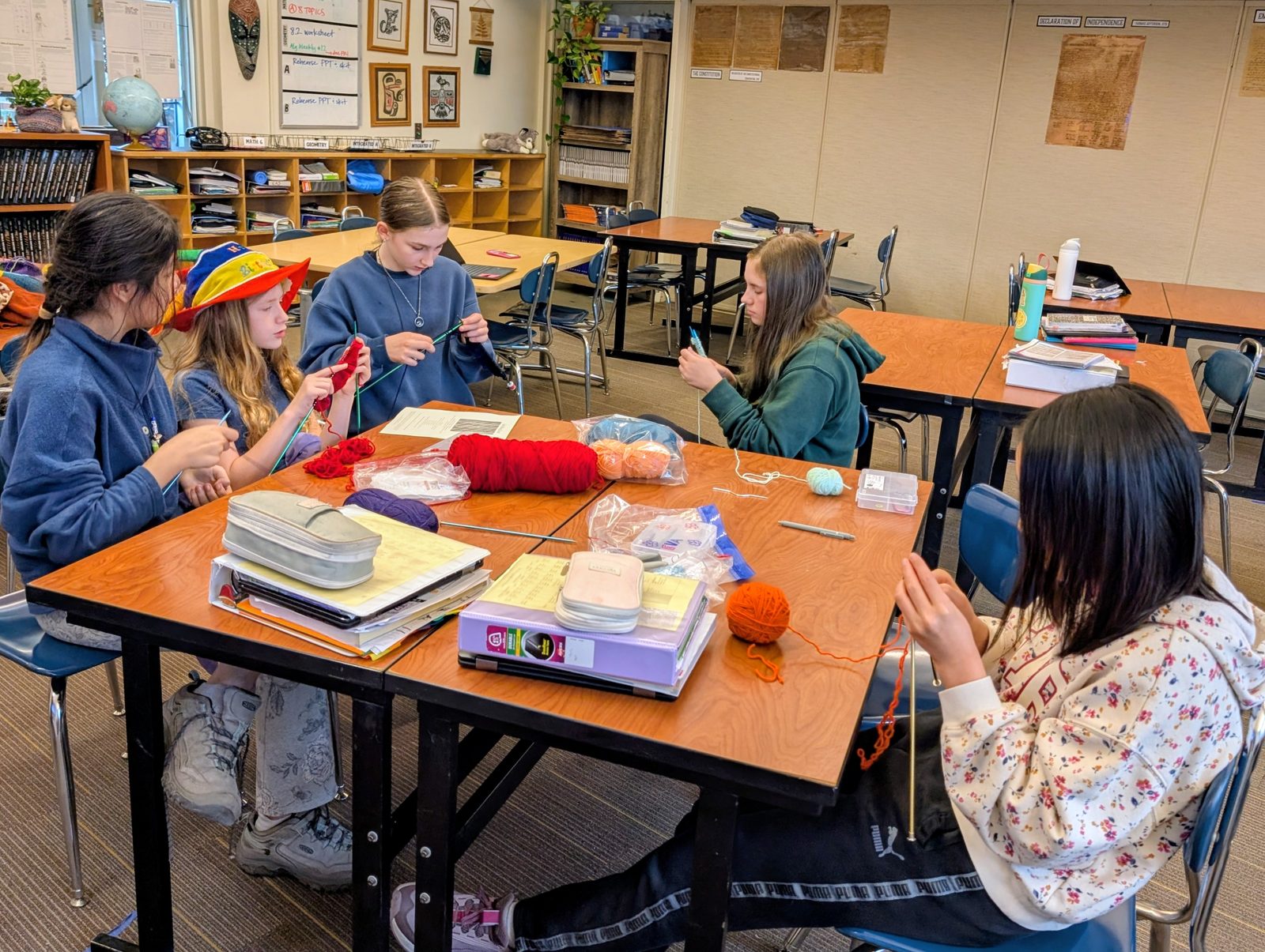 Students knitting and crafting together