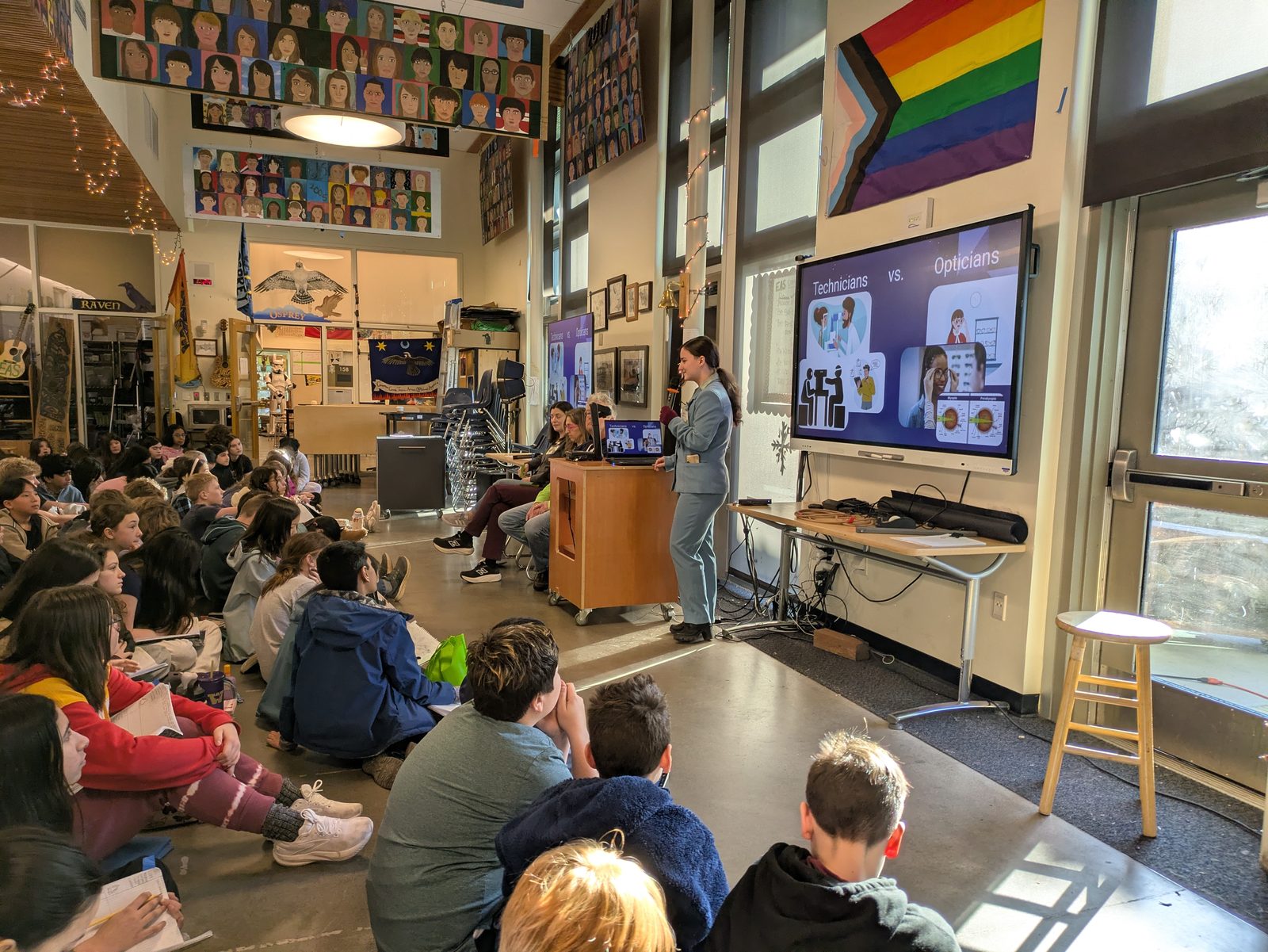 A presenter leading a health and wellness session